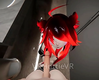 JAV Slut Gets Sucked and Fucked in Public Restroom POV Redhead Lap Dance VRChat ERP